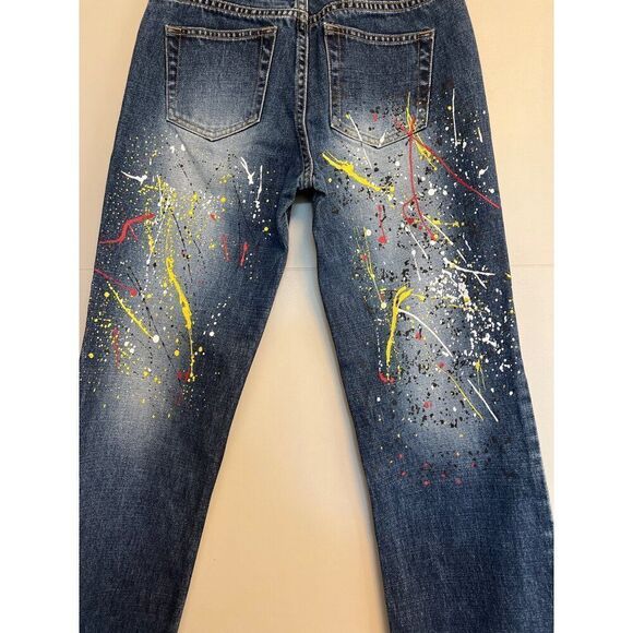 Express Women Painted Splatter Straight Leg Jeans Size 1/2 - Picture 3 of 10